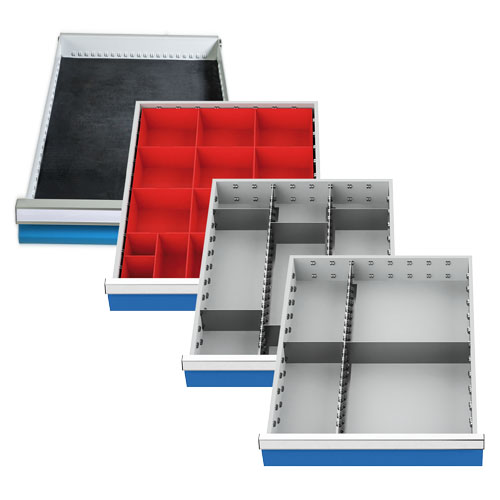 Einteilungssortiment (4-teilig) für Schubladen R 18-24, 1 x Riffelgummieinlage, 1 x Kleinteilekästchen, 2 x Metalleinteilung