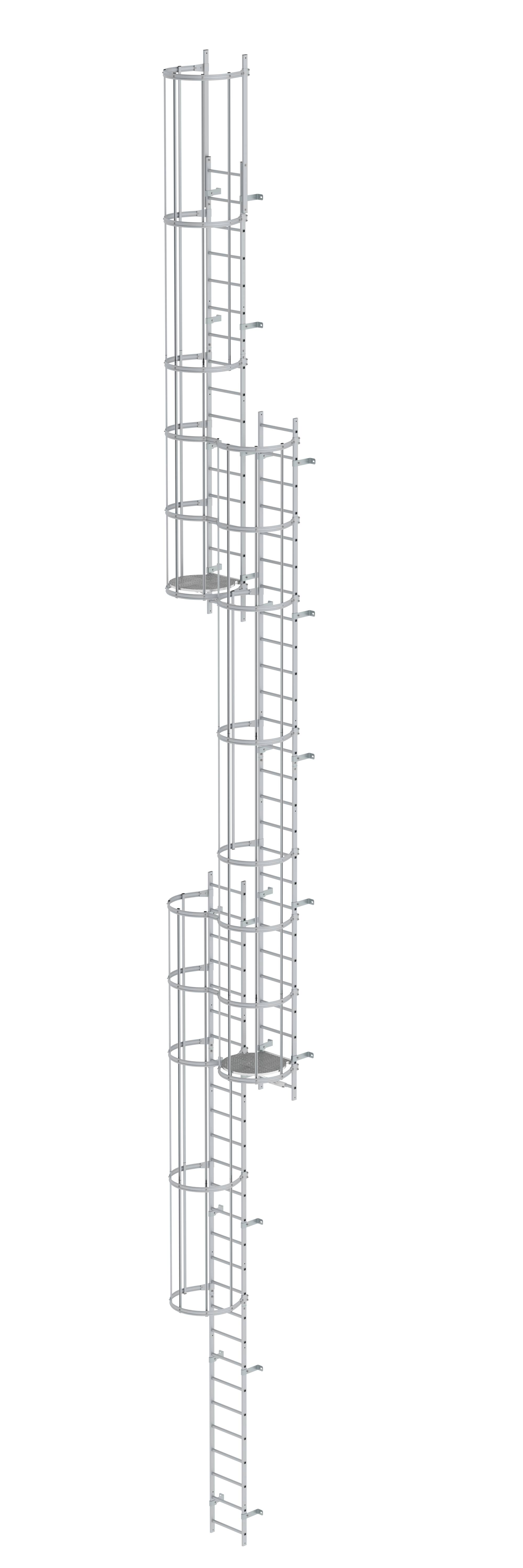 Mehrzügige Steigleiter mit Rückenschutz (Notleiter) Aluminium eloxiert 16,32m