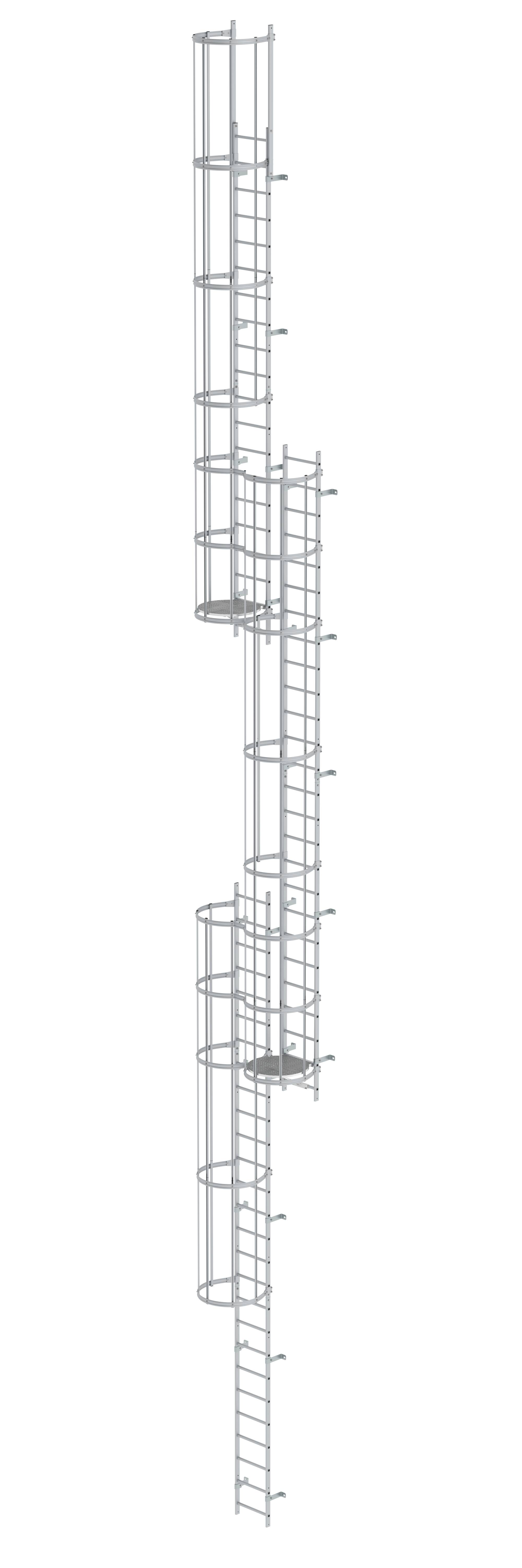 Mehrzügige Steigleiter mit Rückenschutz (Notleiter) Aluminium eloxiert 17,16m