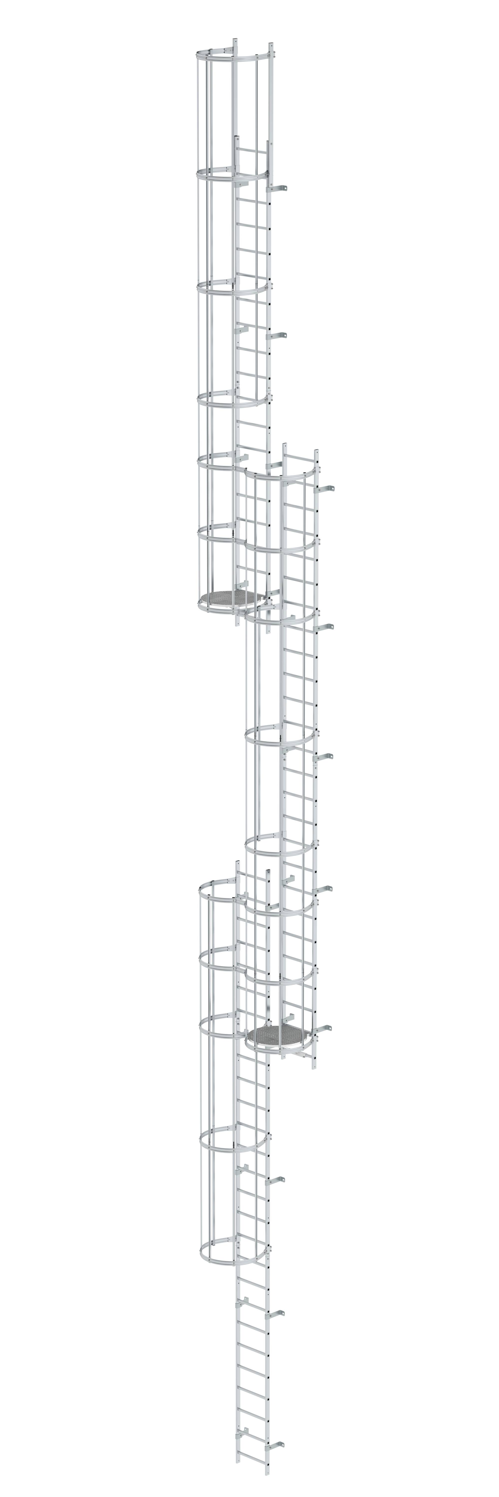 Mehrzügige Steigleiter mit Rückenschutz (Notleiter) Aluminium blank 17,16m