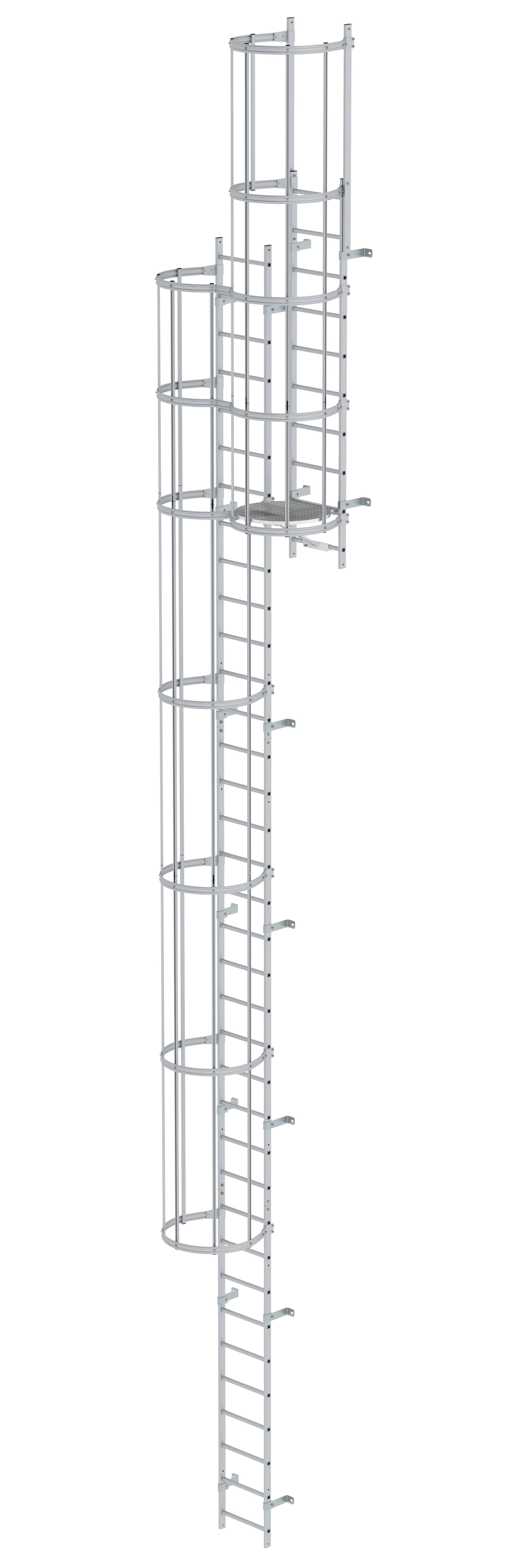 Mehrzügige Steigleiter mit Rückenschutz (Bau) Aluminium eloxiert 11,84m