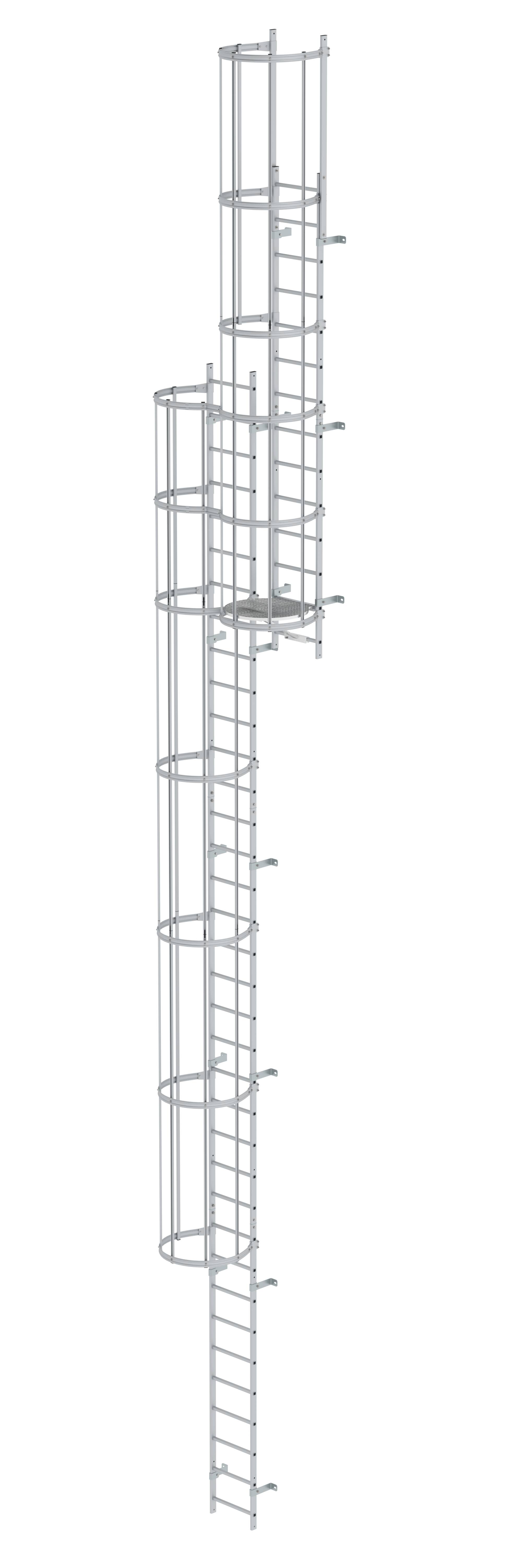 Mehrzügige Steigleiter mit Rückenschutz (Bau) Aluminium eloxiert 12,96m