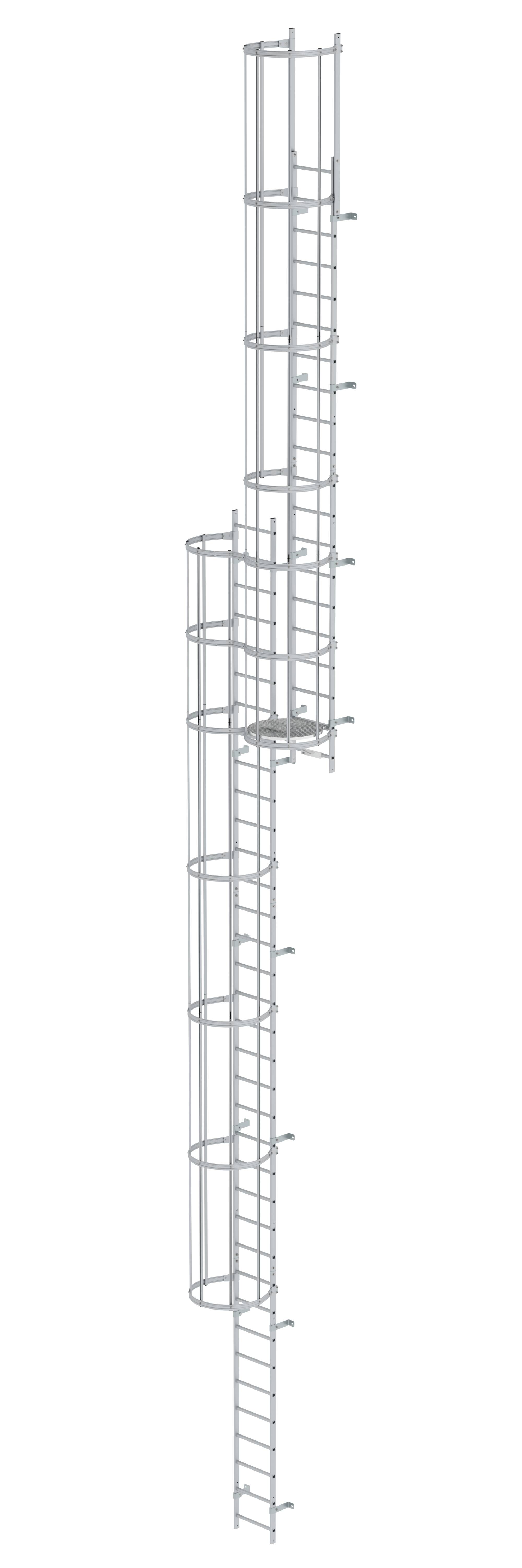 Mehrzügige Steigleiter mit Rückenschutz (Bau) Aluminium eloxiert 14,64m