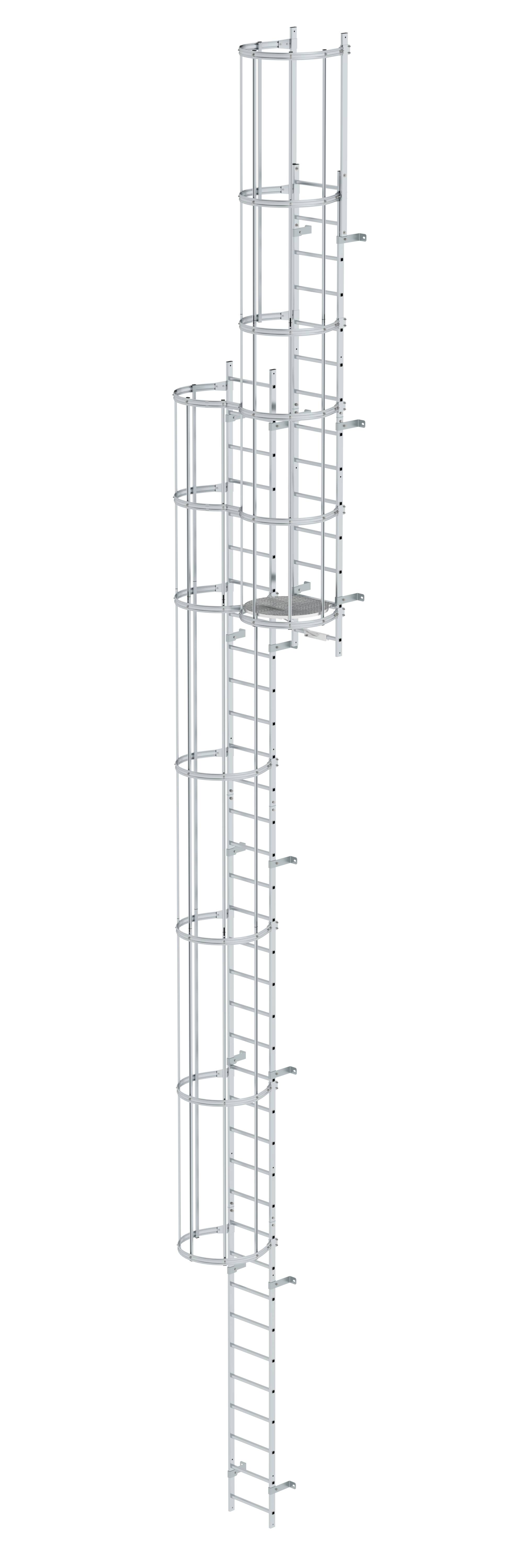 Mehrzügige Steigleiter mit Rückenschutz (Bau) Aluminium blank 12,96m