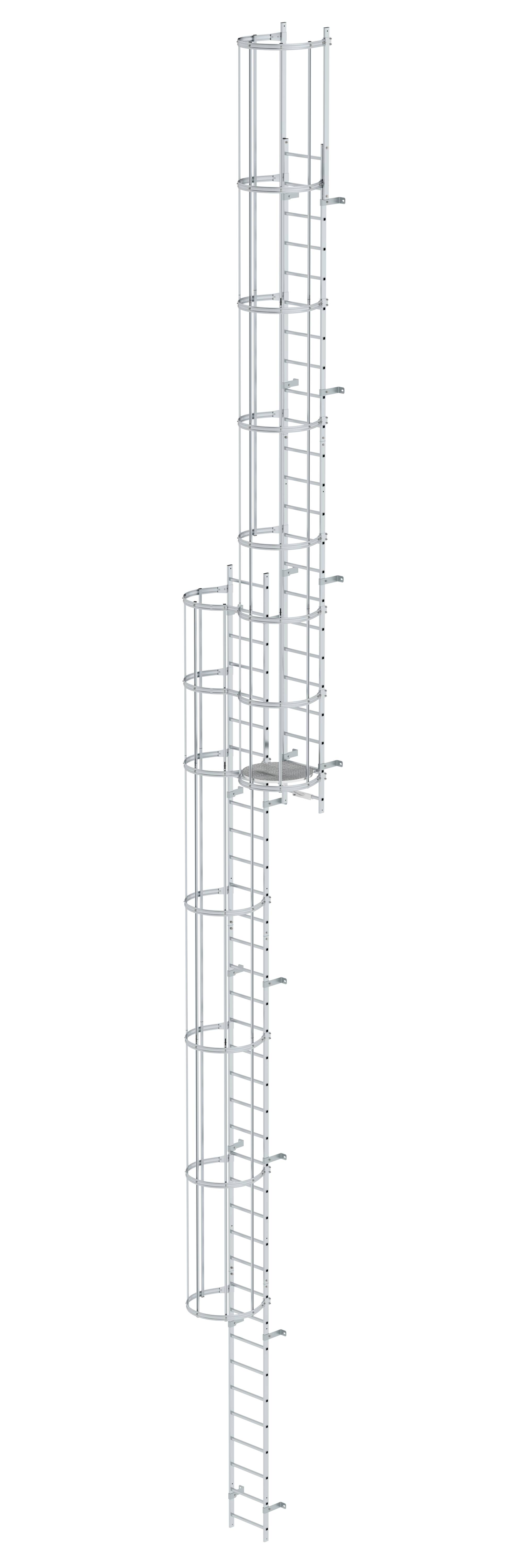 Mehrzügige Steigleiter mit Rückenschutz (Bau) Aluminium blank 15,48m