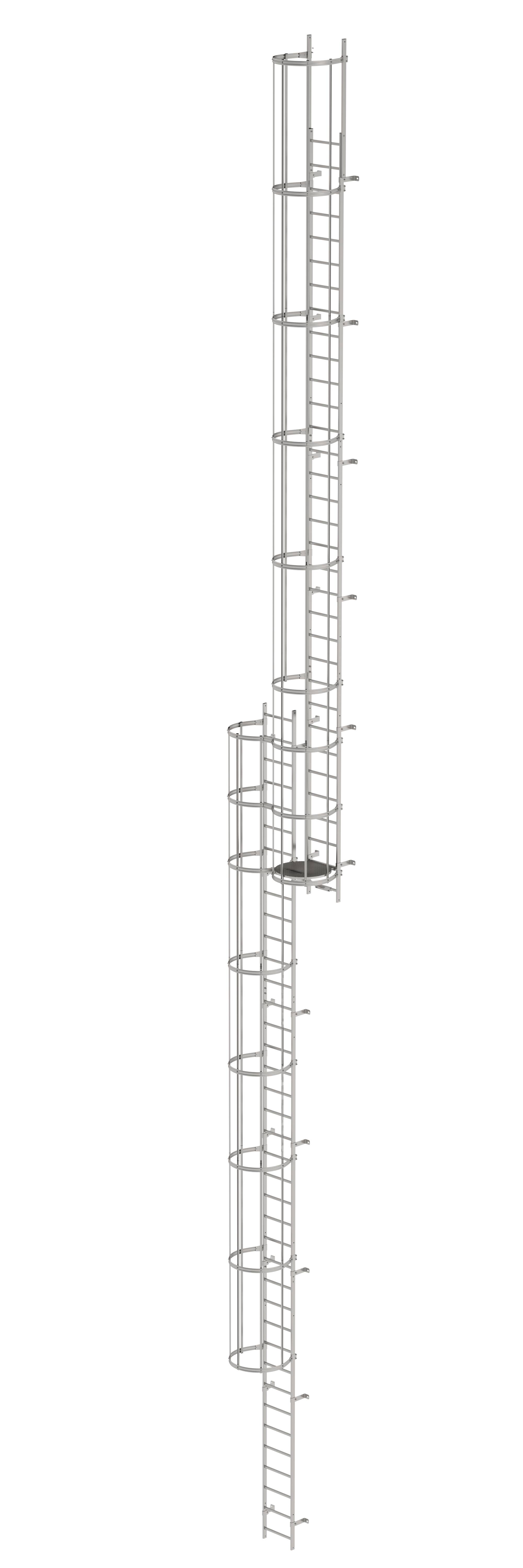 Mehrzügige Steigleiter mit Rückenschutz (Bau) Edelstahl 19,12m