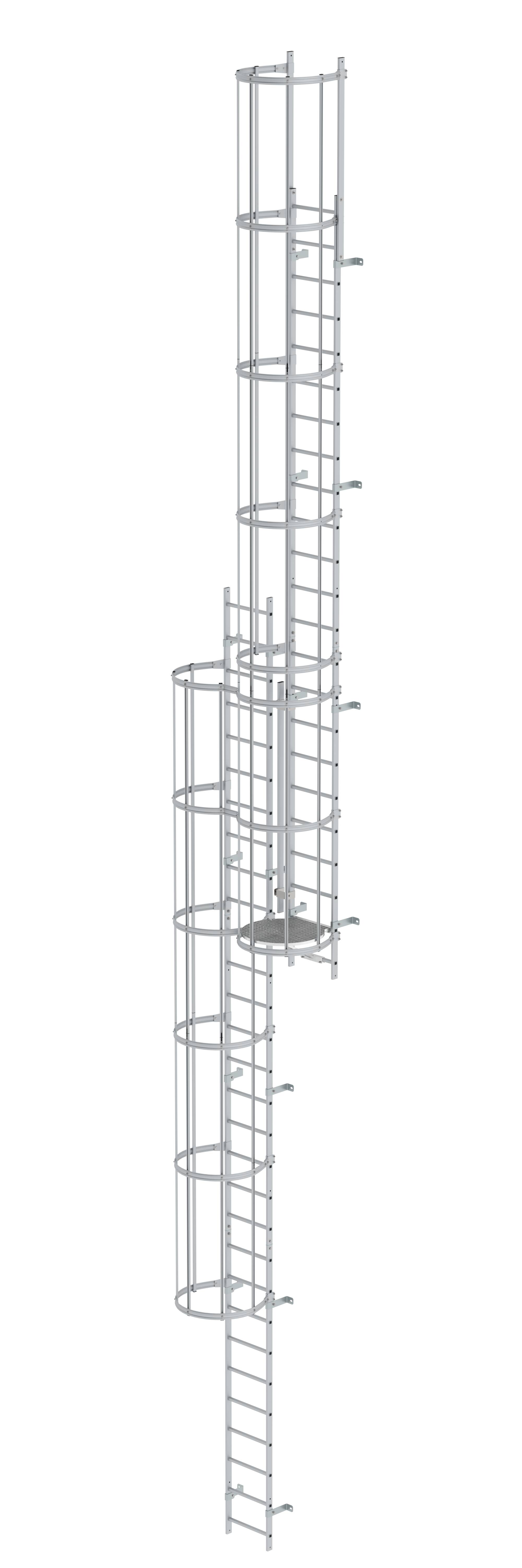 Mehrzügige Steigleiter mit Rückenschutz (Maschinen) Aluminium eloxiert 12,96m