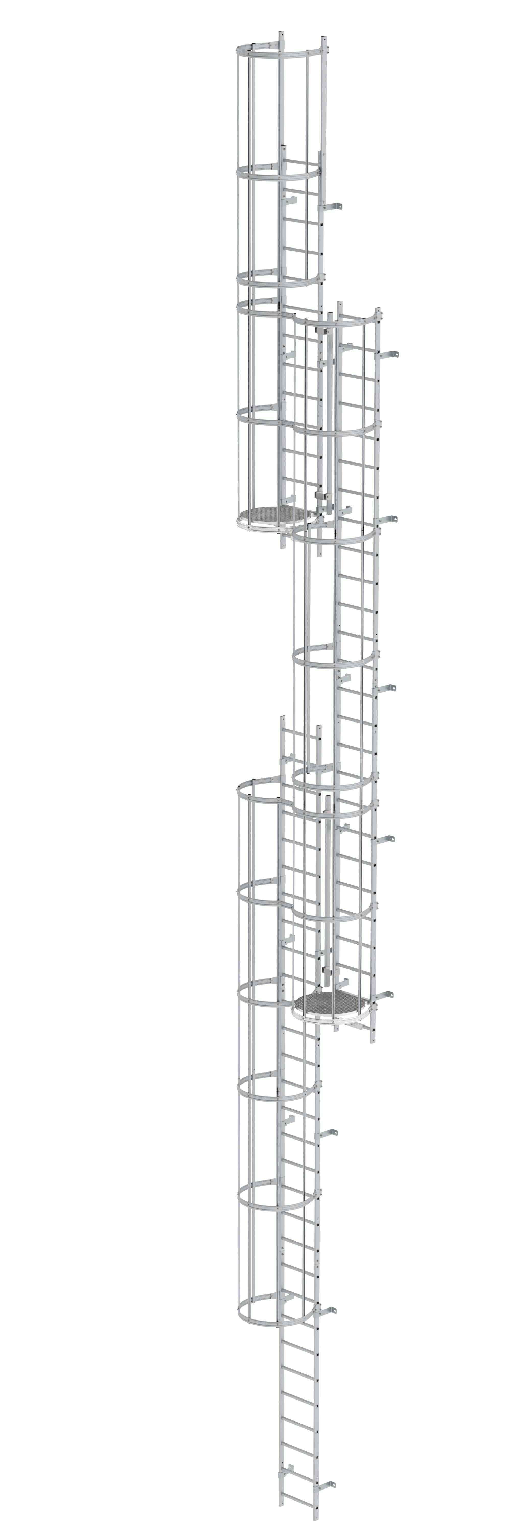 Mehrzügige Steigleiter mit Rückenschutz (Maschinen) Aluminium blank 15,20m
