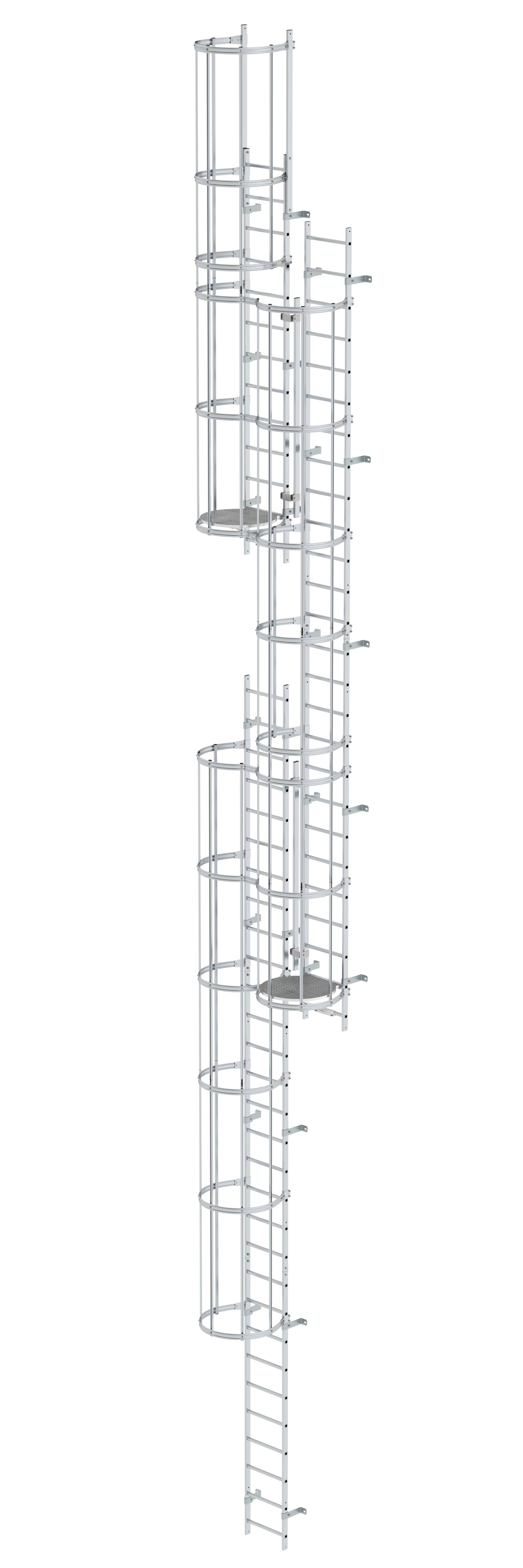 Mehrzügige Steigleiter mit Rückenschutz (Maschinen) Aluminium blank 14,36m