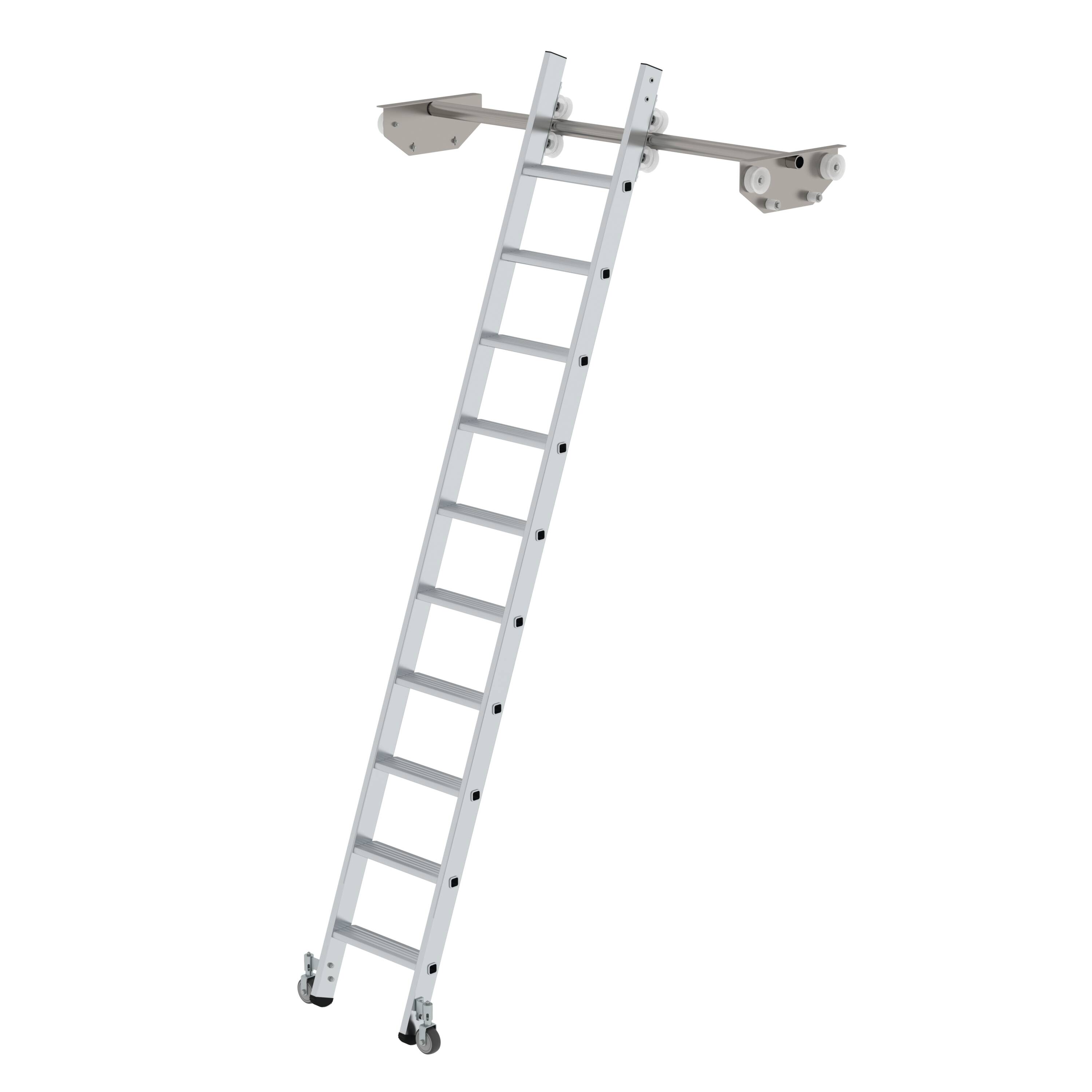 Stufen-Regalleiter fahrbar für Doppelregal 10 Stufen