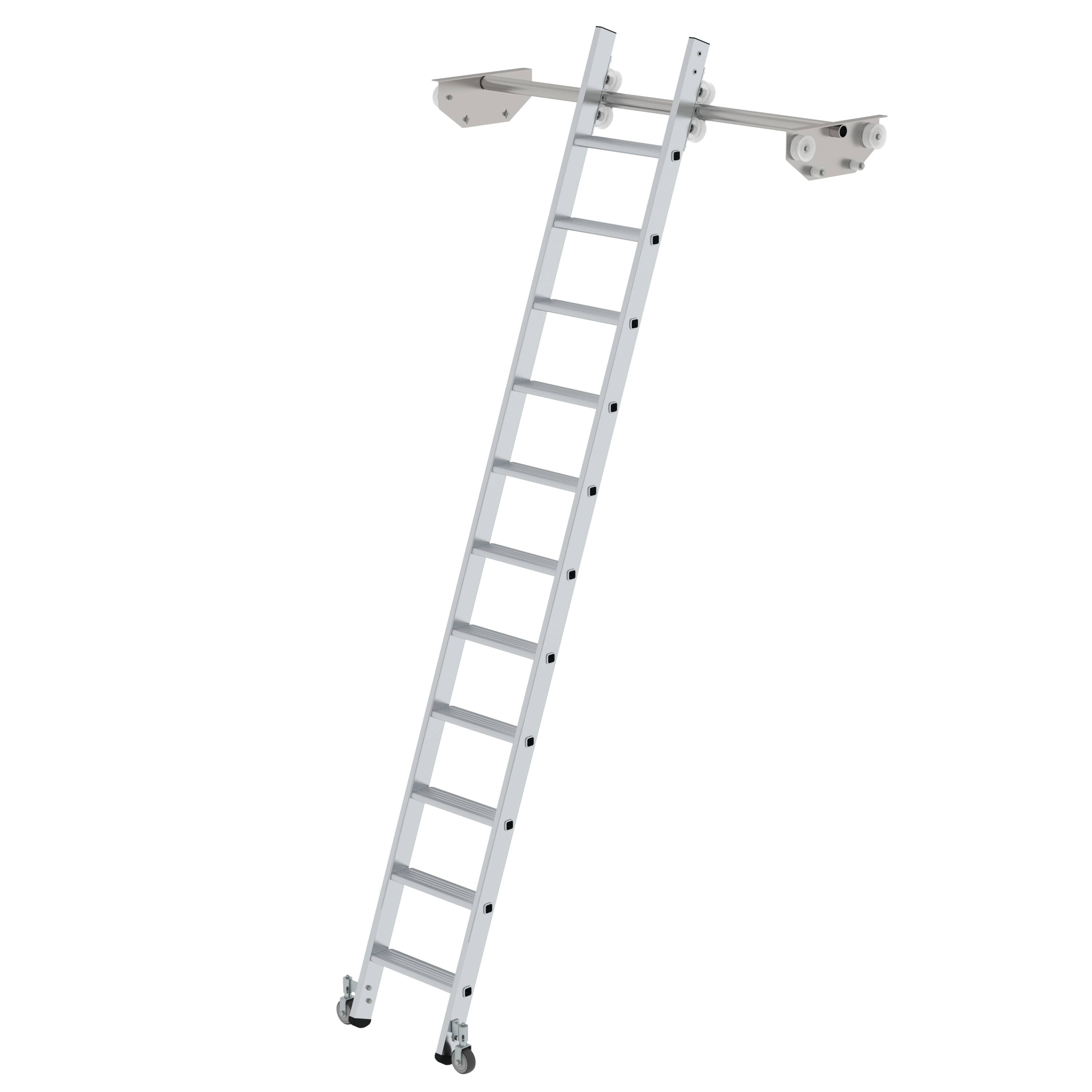 Stufen-Regalleiter fahrbar für Doppelregal 11 Stufen