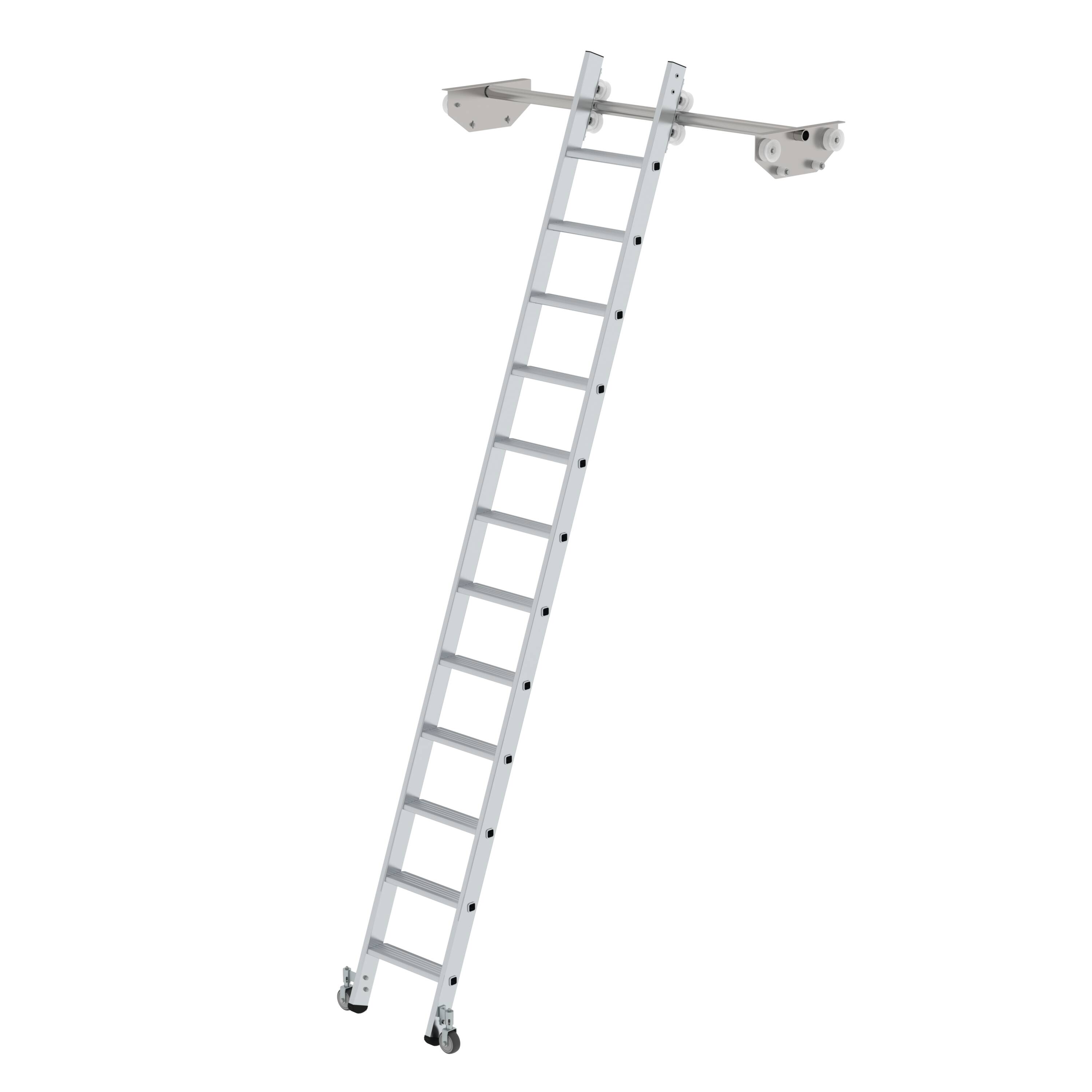 Stufen-Regalleiter fahrbar für Doppelregal 12 Stufen