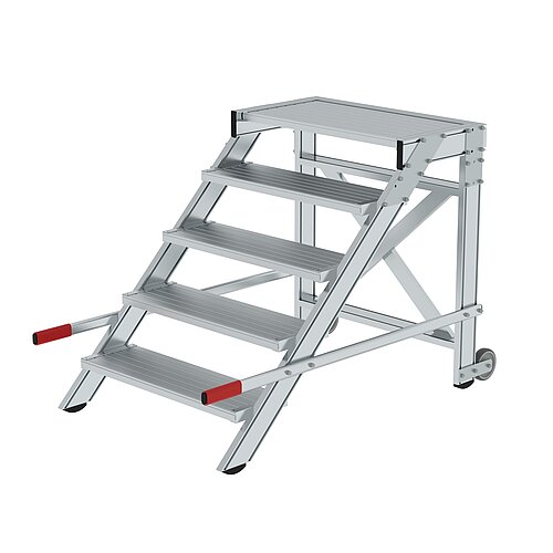 Arbeitspodest fahrbar, Stufenbreite 800 mm, Aluminium geriffelt 5 Stufen