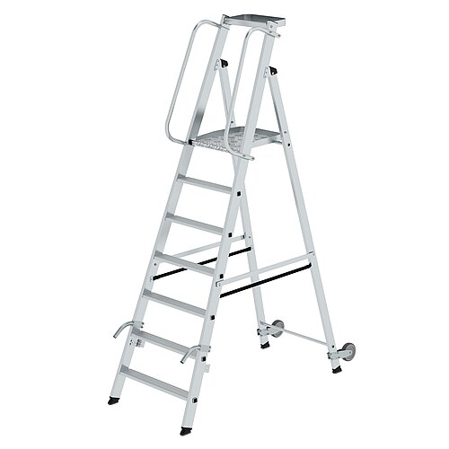 Plattformleiter mit Rollen und Griff 7 Stufen mit Ablageschale