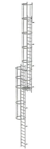 Mehrzügige Steigleiter mit Rückenschutz (Notleiter) Stahl verzinkt 12,96m