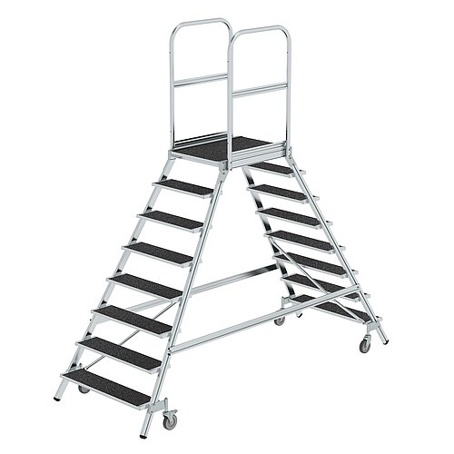 Podesttreppe beids. begehbar mit Federrolle Korundbeschichtung R13 8 Stufen 59208 Podesttreppe beids. begehbar mit Federrolle Korundbeschichtung R13 8 Stufen