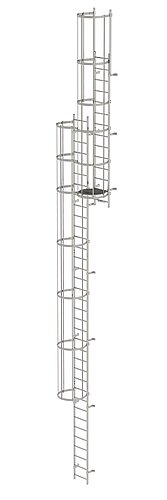 Mehrzügige Steigleiter mit Rückenschutz (Bau) Edelstahl 12,96m