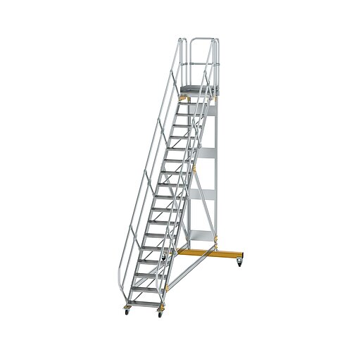 Plattformtreppe 45° fahrbar Stufenbreite 600 mm 18 Stufen Aluminium geriffelt