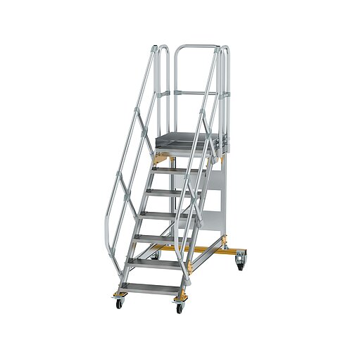 Plattformtreppe 45° fahrbar Stufenbreite 600 mm 7 Stufen Aluminium geriffelt
