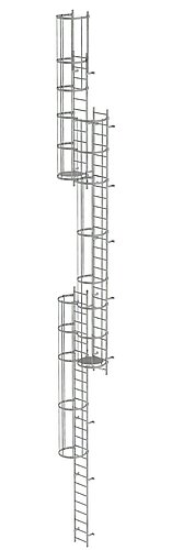Mehrzügige Steigleiter mit Rückenschutz (Notleiter) Stahl verzinkt 15,20m