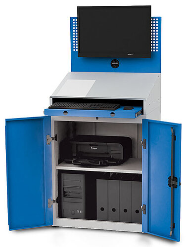 Computerschrank stationär, Tiefe 500 mm, 1 x Lochwand mit Flachbildschirmhalterung, 2 x Flügeltüre, 1 x Pultaufsatz 04.680.C125oRA Computerschrank stationär, Tiefe 500 mm, 1 x Lochwand mit Flachbildschirmhalterung, 2 x Flügeltüre, 1 x Pultaufsatz