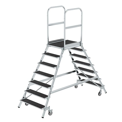 Podesttreppe beids. begehbar mit Federrolle Korundbeschichtung R13 7 Stufen 59207 Podesttreppe beids. begehbar mit Federrolle Korundbeschichtung R13 7 Stufen