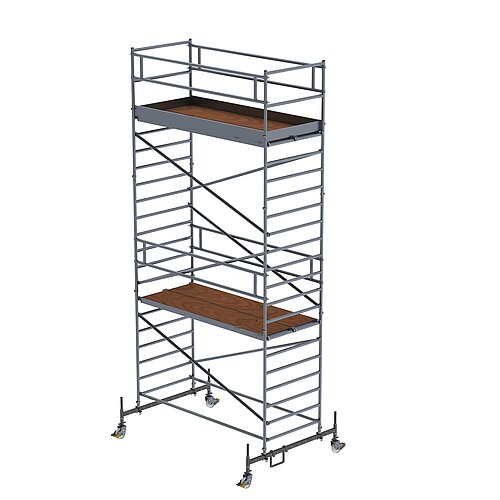 Rollgerüst 1,35 x 3,0 m mit Fahrbalken und Doppel-Plattform Plattformhöhe 5,45 m