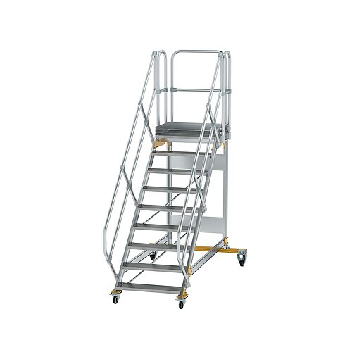 Plattformtreppe 45° fahrbar Stufenbreite 800 mm 9 Stufen Aluminium geriffelt