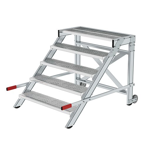 Arbeitspodest fahrbar, Stufenbreite 1000 mm, Stahl-Gitterrost 5 Stufen