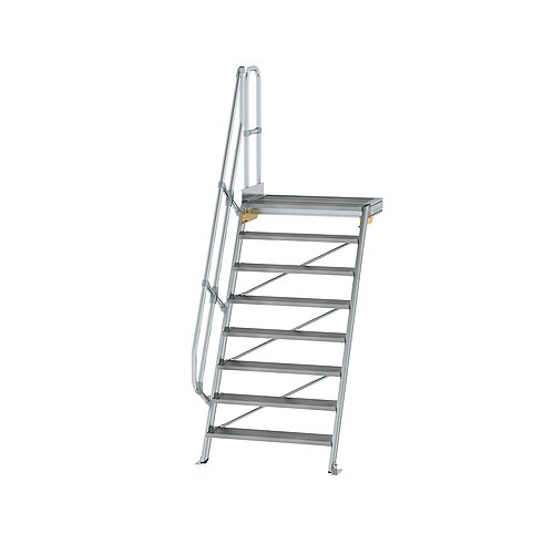 Treppe mit Plattform 60° Stufenbreite 1000 mm 8 Stufen Aluminium geriffelt