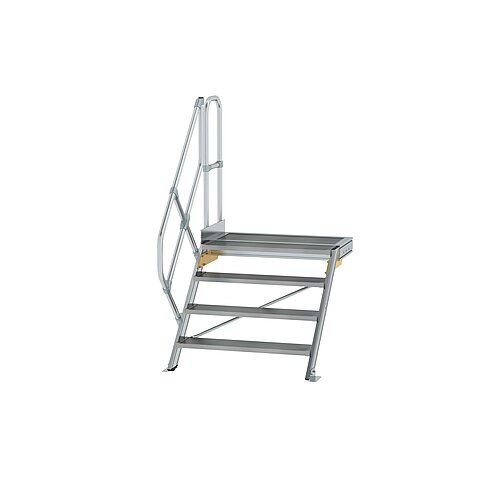 Treppe mit Plattform 45° Stufenbreite 1000 mm 4 Stufen Aluminium geriffelt