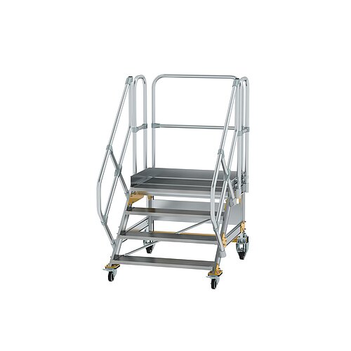 Plattformtreppe 45° fahrbar Stufenbreite 1000mm 4 Stufen Aluminium geriffelt