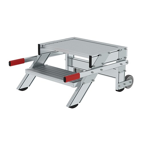 Arbeitspodest fahrbar, Stufenbreite 600 mm, Aluminium geriffelt 2 Stufen