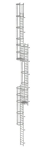 Mehrzügige Steigleiter mit Rückenschutz (Notleiter) Stahl verzinkt 17,16m