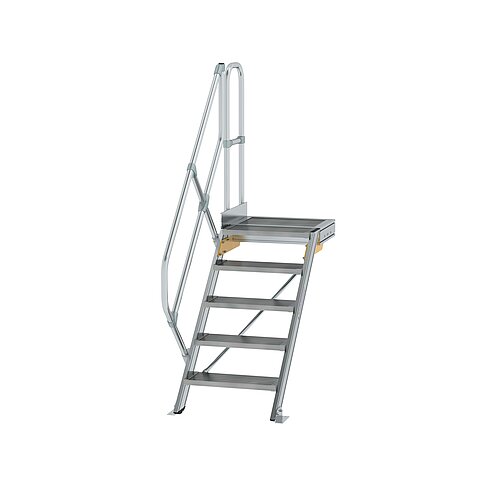 Treppe mit Plattform 45° Stufenbreite 600 mm 5 Stufen Aluminium geriffelt