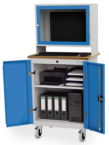 Computerschrank mobil, Tiefe 500 mm, 1 x Fachboden, 2 x Flügeltüre, 1 x Monitoraufsatzgehäuse 04.680.02A Computerschrank mobil, Tiefe 500 mm, 1 x Fachboden, 2 x Flügeltüre, 1 x Monitoraufsatzgehäuse