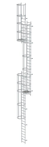 Mehrzügige Steigleiter mit Rückenschutz (Notleiter) Aluminium eloxiert 14,36m