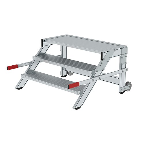 Arbeitspodest fahrbar, Stufenbreite 1000 mm, Aluminium geriffelt 3 Stufen