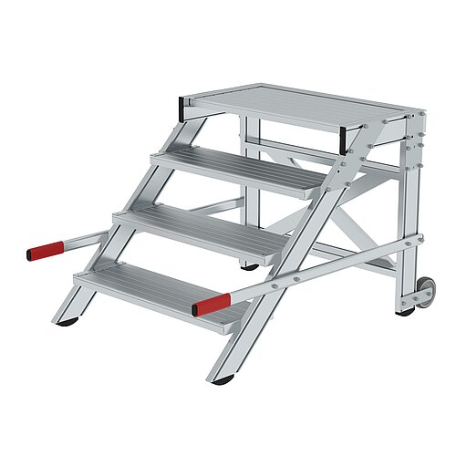 Arbeitspodest fahrbar, Stufenbreite 800 mm, Aluminium geriffelt 4 Stufen