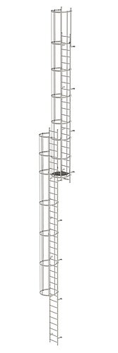 Mehrzügige Steigleiter mit Rückenschutz (Bau) Edelstahl 15,48m