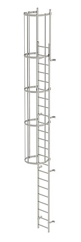 Einzügige Steigleiter mit Rückenschutz Edelstahl 7,64m