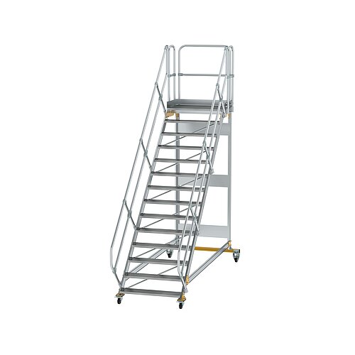 Plattformtreppe 45° fahrbar Stufenbreite 1000mm 14 Stufen Aluminium geriffelt