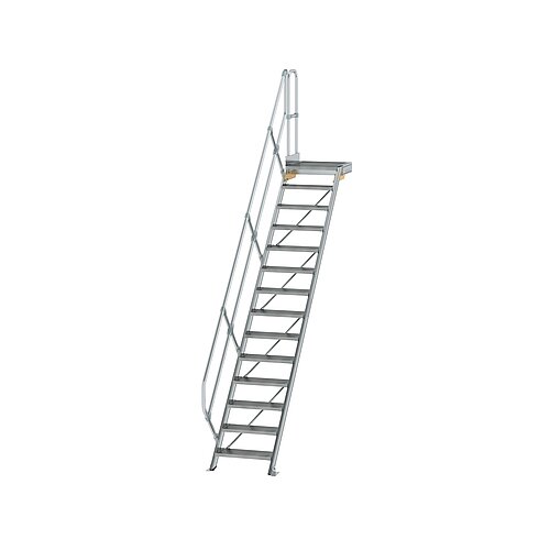 Treppe mit Plattform 45° Stufenbreite 600 mm 14 Stufen Aluminium geriffelt