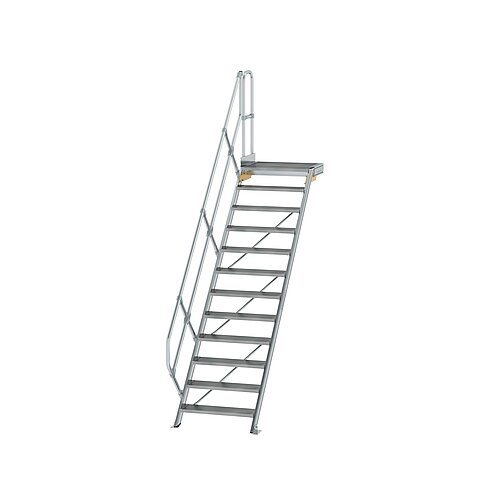 Treppe mit Plattform 45° Stufenbreite 800 mm 12 Stufen Aluminium geriffelt
