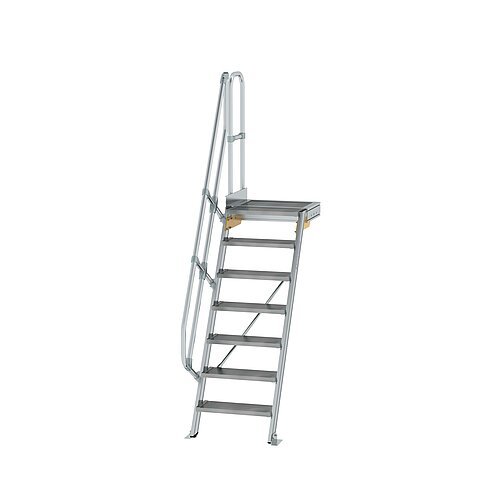 Treppe mit Plattform 60° Stufenbreite 600 mm 7 Stufen Aluminium geriffelt