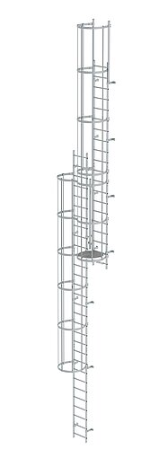 Mehrzügige Steigleiter mit Rückenschutz (Maschinen) Aluminium eloxiert 12,12m