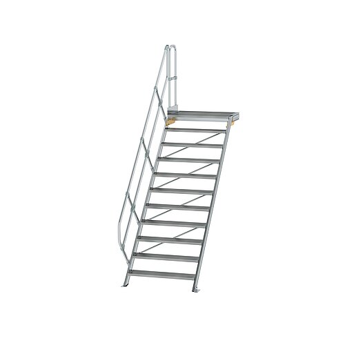 Treppe mit Plattform 45° Stufenbreite 1000 mm 11 Stufen Aluminium geriffelt