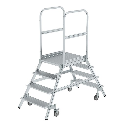Podesttreppe beidseitig begehbar mit Federrollen Aluminium geriffelt 4 Stufen 50204 Podesttreppe beidseitig begehbar mit Federrollen Aluminium geriffelt 4 Stufen