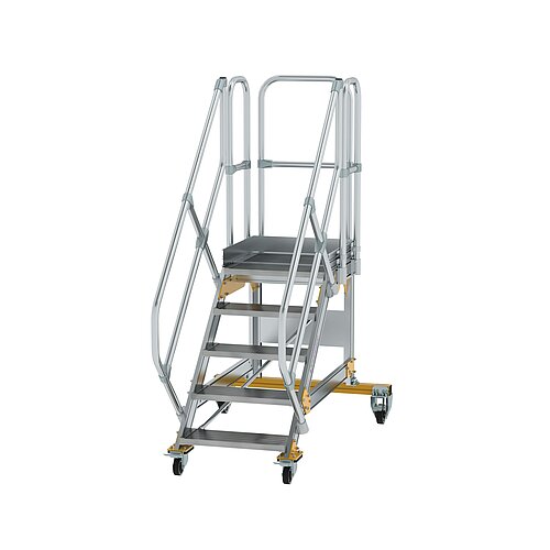 Plattformtreppe 45° fahrbar Stufenbreite 600 mm 5 Stufen Aluminium geriffelt