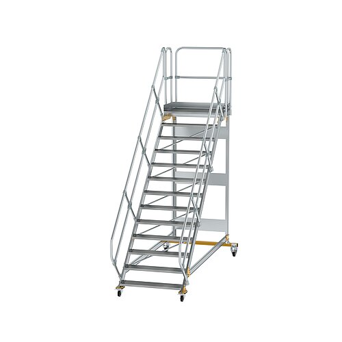 Plattformtreppe 45° fahrbar Stufenbreite 1000mm 13 Stufen Aluminium geriffelt